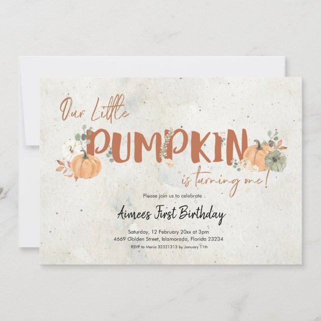 Little Pumpkin macht ein Mädchen zum Geburtstag Einladung (Vorderseite)