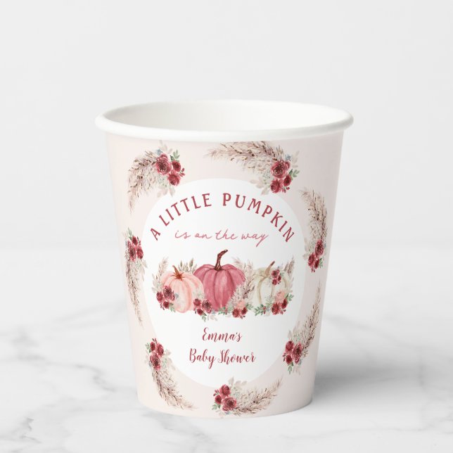 Little Pumpkin Marsala Cream Fall Boho Babydusche Pappbecher (Vorderseite)