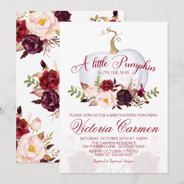 Little Pumpkin Marsala und Blush Baby Dusche Einladung (Vorne/Hinten)
