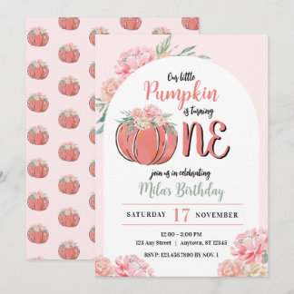Little Pumpkin Modern Floral Girl Fall Geburtstag Einladung