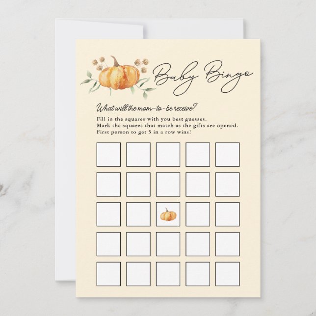 Little Pumpkin Neutral Baby Shower Bingo Card Einladung (Vorderseite)