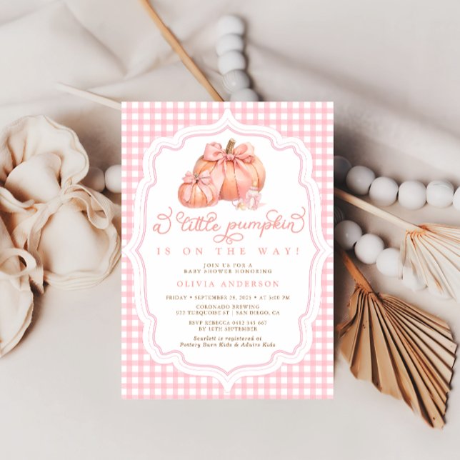 Little Pumpkin Niedlich Pink Bow Girl Babydusche Einladung (Von Creator hochgeladen)
