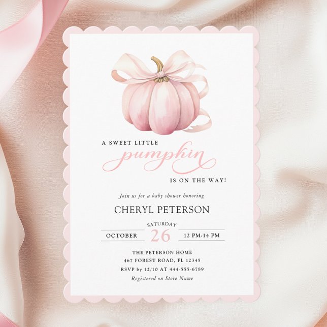 Little Pumpkin on the Way Pink Bow Baby Shower Einladung (Von Creator hochgeladen)