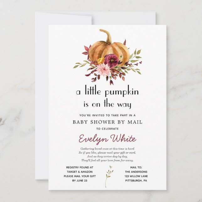 Little Pumpkin on Way Baby Shower by Mail Einladung (Vorderseite)