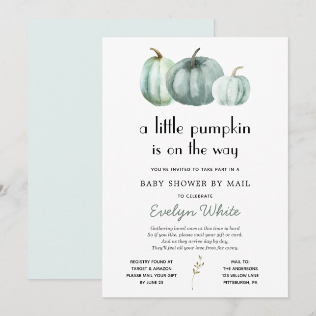 Little Pumpkin on Way Baby Shower by Mail Einladung (Vorne/Hinten)