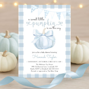 Little Pumpkin on Way Blue Bow Baby Shower Einladung