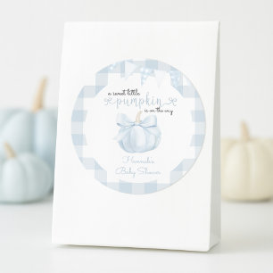 Little Pumpkin on Way Blue Bow Baby Shower Runder Aufkleber