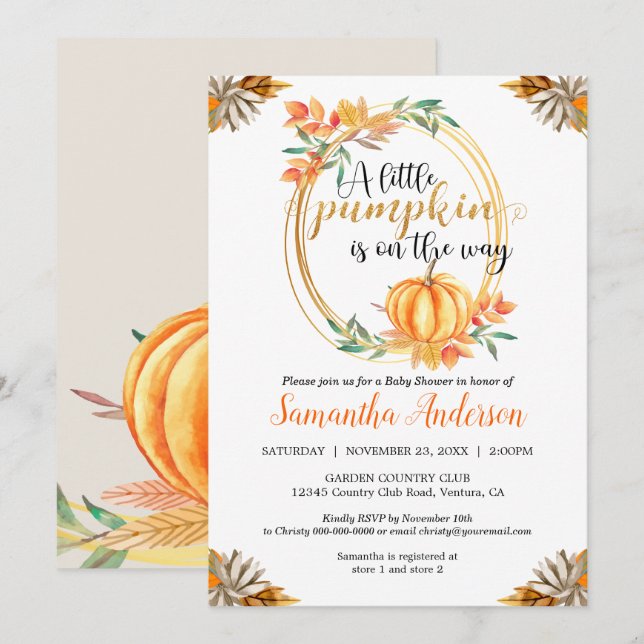 Little Pumpkin Orange Baby Shower Herbstlaub Einladung (Vorne/Hinten)