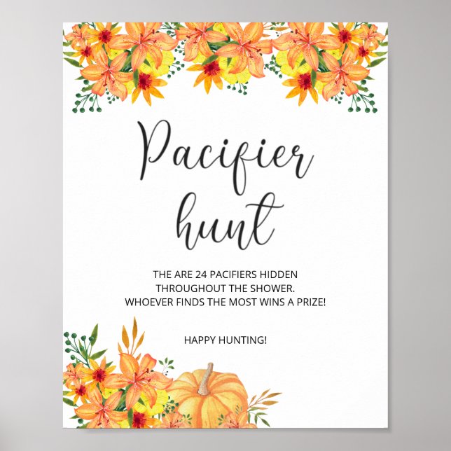 little pumpkin pacifier hunt baby shower game poster (Vorne)