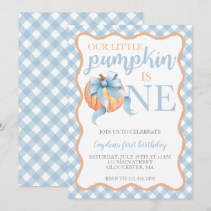 Little Pumpkin Pastel Blue Bow fällt 1. Geburtstag Einladung