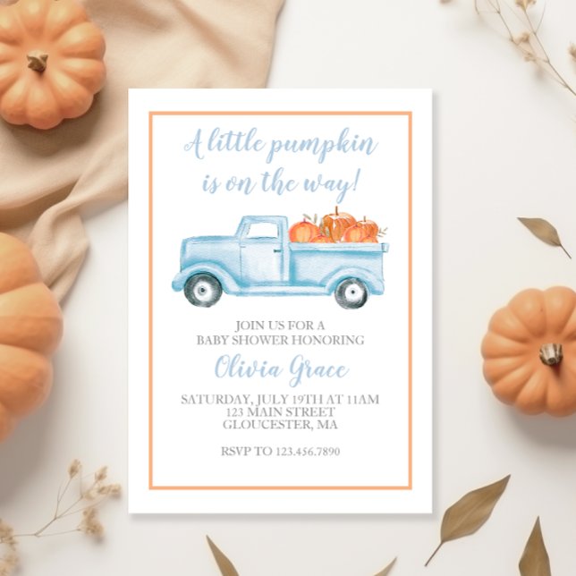 Little Pumpkin Pastel Blue Fall Baby Dusche Einladung (Von Creator hochgeladen)
