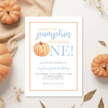 Little Pumpkin Pastel Blue Fall First Birthday Inv