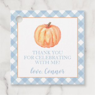 Little Pumpkin Pastel Blue kariert erster Geburtst Geschenkanhänger