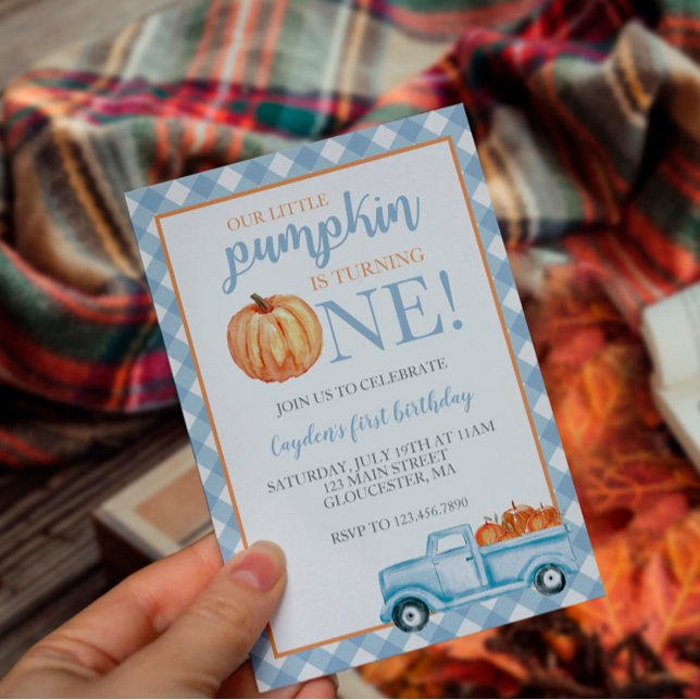 Little Pumpkin Pastel Blue Truck zum ersten Geburt Einladung (Von Creator hochgeladen)
