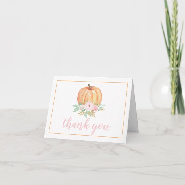 Little Pumpkin pastel rosa Blumengebirge erster Ge Dankeskarte (Vorderseite)