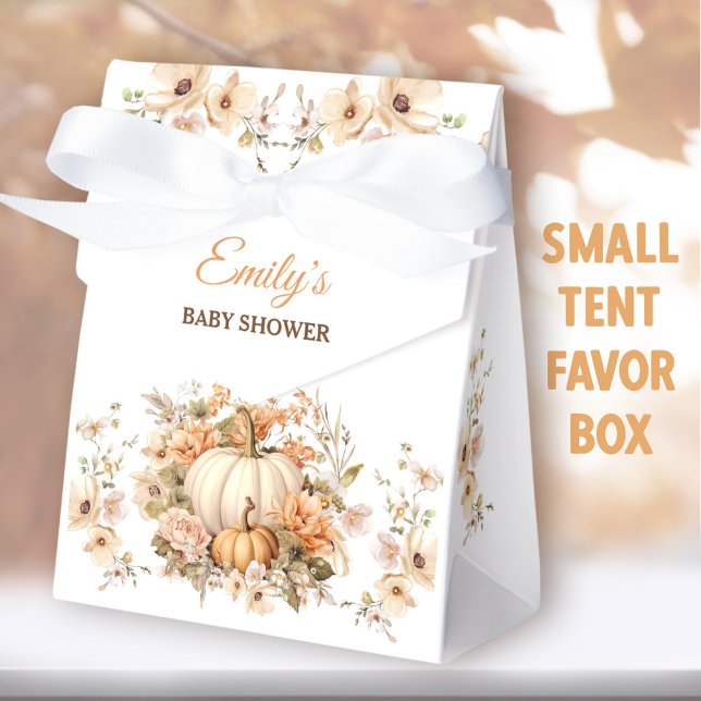 Little Pumpkin Pastel White Baby Dusche Kleiner Ze Geschenkschachtel (Little Pumpkin White Small Tent Favor Boxes - You can choose from 2 sizes of these tent favor boxes)