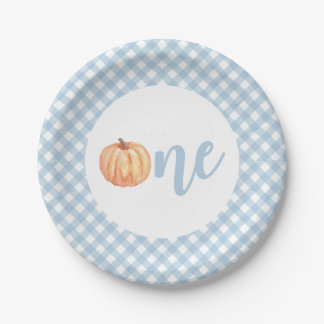 Little Pumpkin Pastellblau kariert erster Geburtst Pappteller