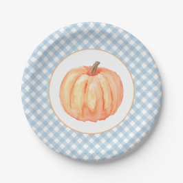 Little Pumpkin Pastellblau kariert erster Geburtst Pappteller
