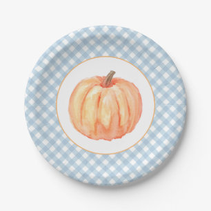 Little Pumpkin Pastellblau kariert erster Geburtst Pappteller