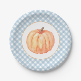 Little Pumpkin Pastellblau kariert erster Geburtst Pappteller