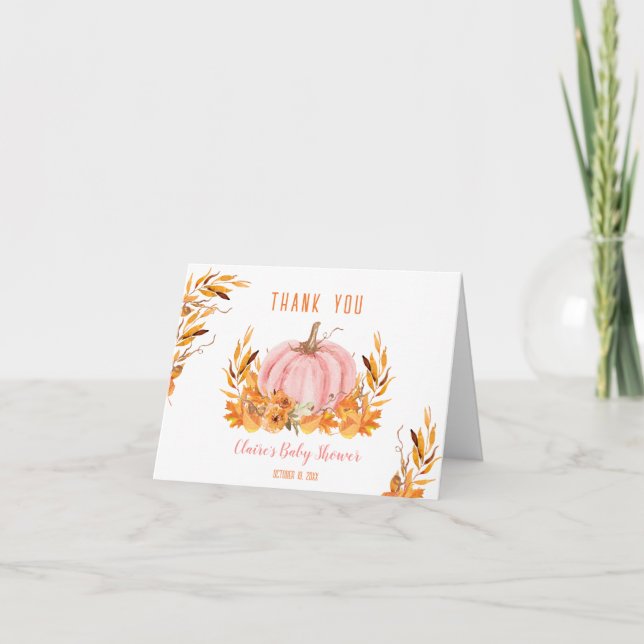 Little Pumpkin Pink Baby Dusche Danke Karte (Vorderseite)