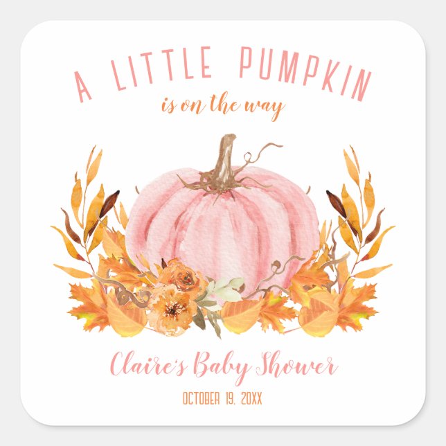 Little Pumpkin Pink Babydusche Square Sticker (Vorderseite)
