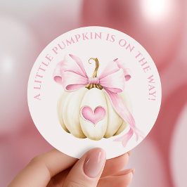 Little Pumpkin Pink Bow Baby Dusche Runder Aufkleber