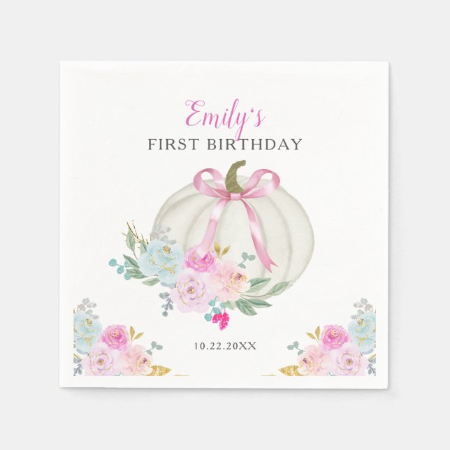 Little Pumpkin Pink Bow Girls zum ersten Geburtsta Serviette (Vorderseite)