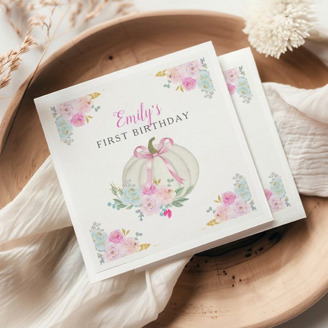 Little Pumpkin Pink Bow Girls zum ersten Geburtsta Serviette (Von Creator hochgeladen)