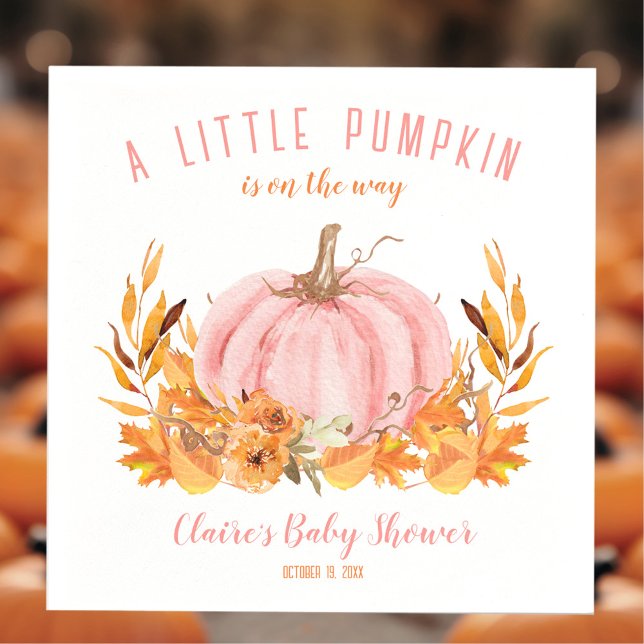 Little Pumpkin Pink Fall Girl Babydusche Napkins Serviette (Little Pumpkin Pink Fall Girl Baby Shower Napkins)