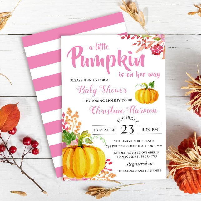 Little Pumpkin Pink Floral Baby Dusche Einladung (Von Creator hochgeladen)