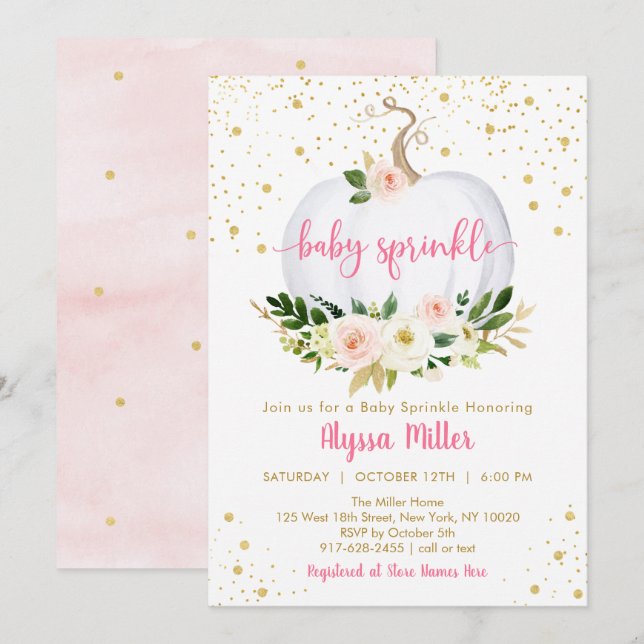 Little Pumpkin Pink Floral Baby Sprinkle Einladung (Vorne/Hinten)