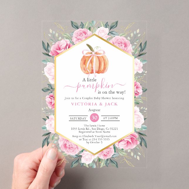 Little Pumpkin Pink Floral Blätter Fall Baby Dusch Acryleinladungen (Insitu (Handheld))