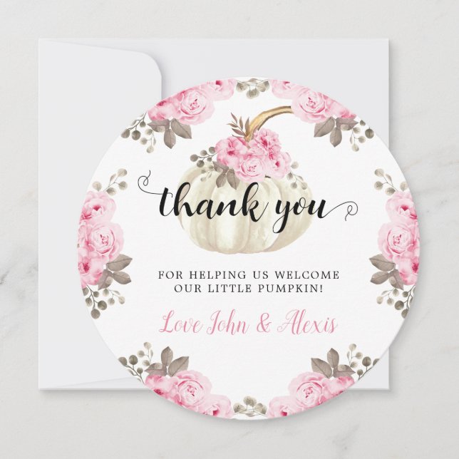 Little Pumpkin Pink Floral Dankeskarte (Vorderseite)