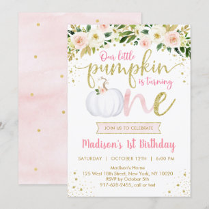 Little Pumpkin Pink Floral Erster Geburtstag Einladung