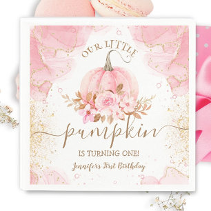 Little Pumpkin Pink Floral Girl Fall 1. Geburtstag Serviette