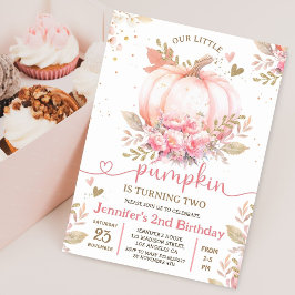 Little Pumpkin Pink Floral Girl Herbst 2. Geburtst Einladung