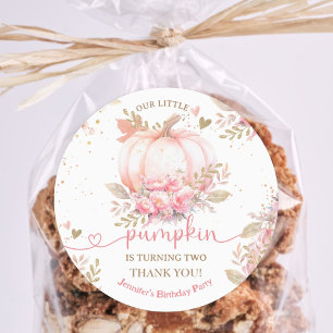 Little Pumpkin Pink Floral Girl Herbst 2. Geburtst Runder Aufkleber