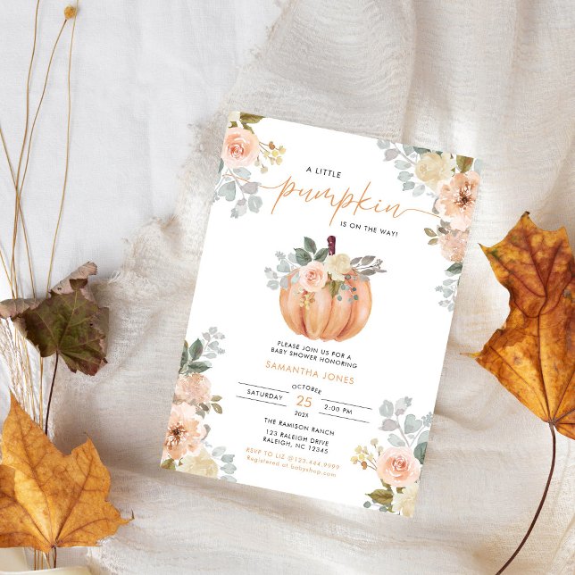 Little Pumpkin Pink FloralFall Baby Shower  Einladung (Von Creator hochgeladen)