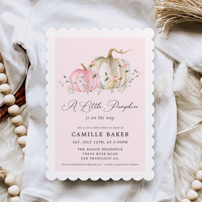 Little Pumpkin Pink Girl Babydusche Einladung (A little pumpkin girl Pink baby shower invitation)