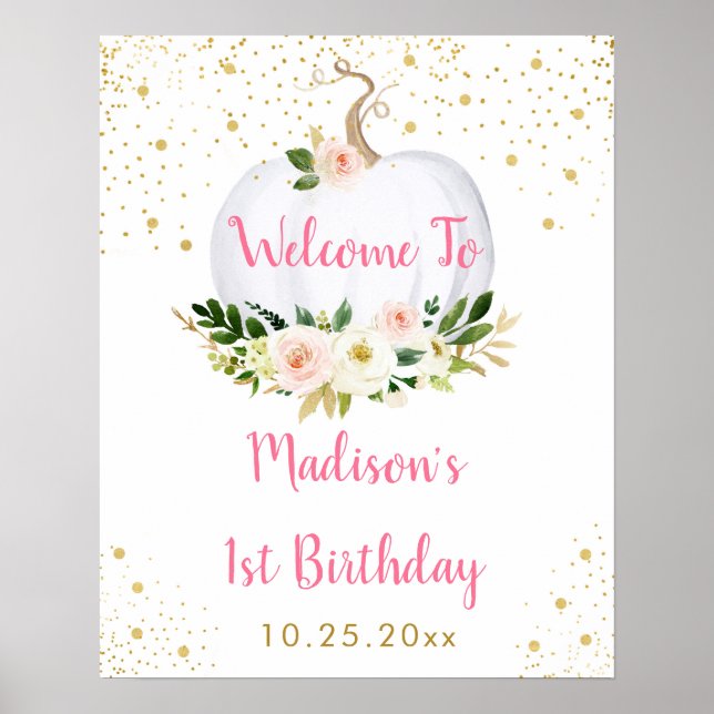 Little Pumpkin Pink Gold Birthday Welcome Poster (Vorne)