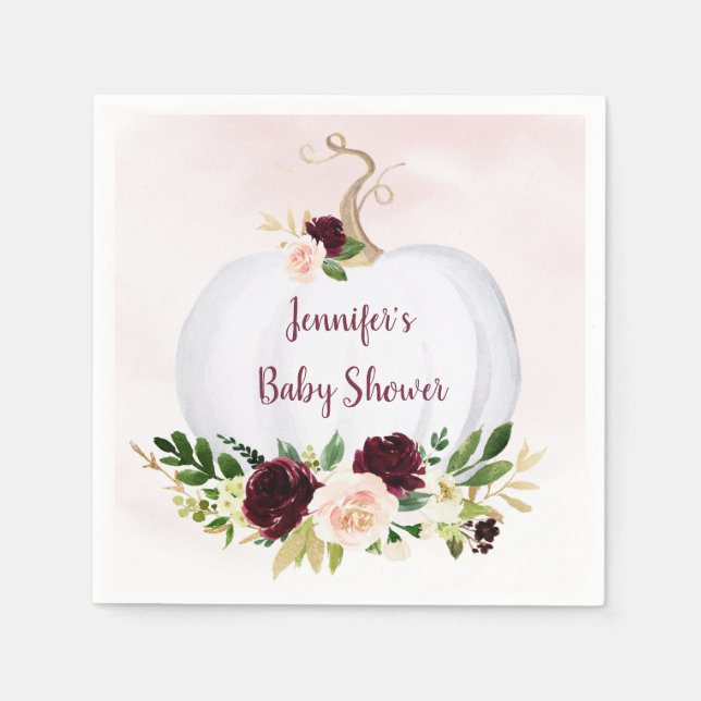 Little Pumpkin Pink Gold Burgundy Baby Dusche Serviette (Vorderseite)