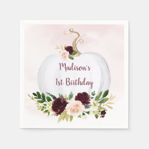 Little Pumpkin Pink Gold Burgundy Geburtstag Serviette