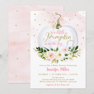 Little Pumpkin Pink Gold Floral Baby Dusche Einladung