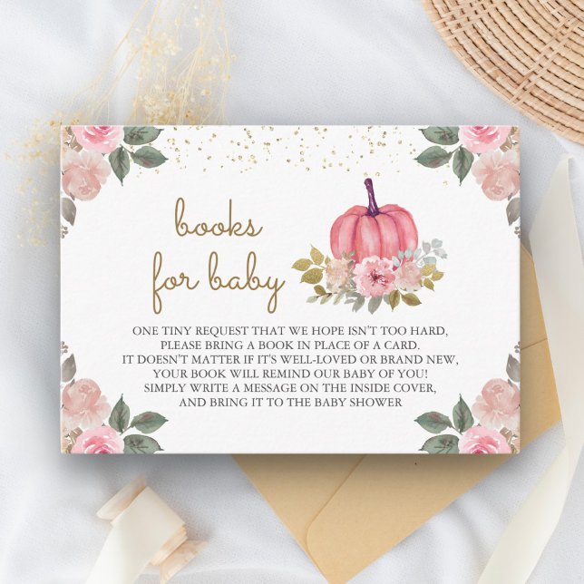 Little Pumpkin Pink Gold Floral Book Request Begleitkarte (Von Creator hochgeladen)