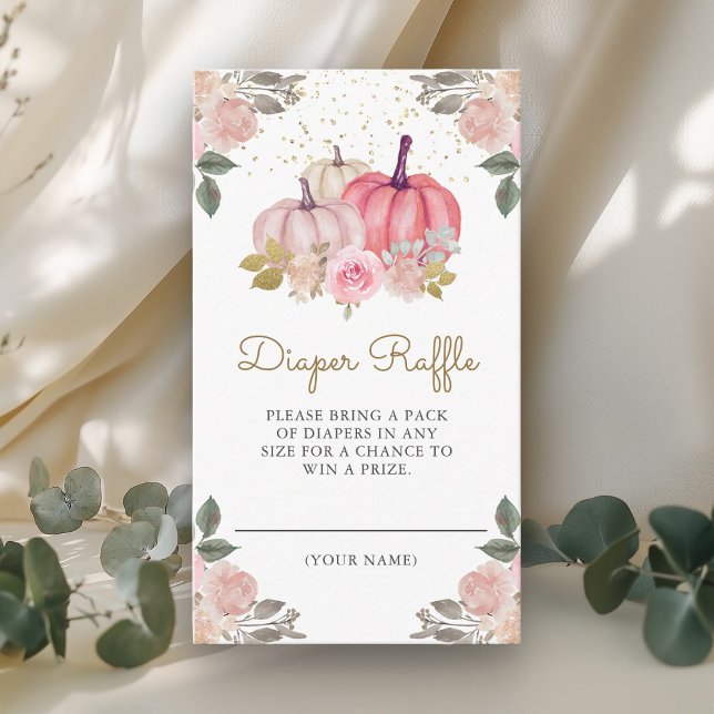 Little Pumpkin Pink Gold Floral Diaper Raffle Begleitkarte (Von Creator hochgeladen)