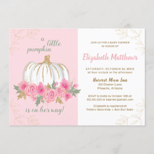 Little Pumpkin Pink Gold Herbst Girl Baby Dusche Einladung