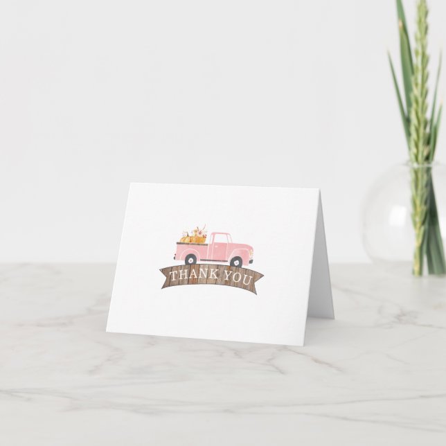 Little Pumpkin Pink Truck Danke Karte (Vorderseite)