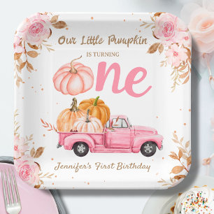 Little Pumpkin Pink Truck Girl Fall 1. Geburtstag Pappteller