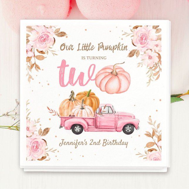 Little Pumpkin Pink Truck Girl Herbst 2. Geburtsta Serviette (Von Creator hochgeladen)